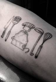 Patrón de tatuaxe de equipamento de cociña de liña negra de brazo fácil