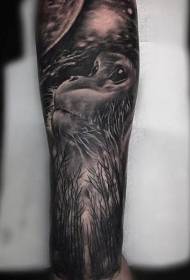 arm cute black and white monkey and forest tattoo pattern