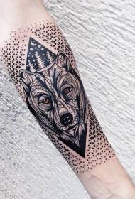 earm ûngewoan Geometrysk kleurde wolfkop tatoetmuster