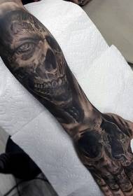 arm realistesch schwaarz-wäiss Monster Schädel mat Schädel Tattoo Muster