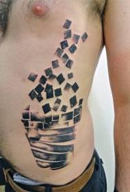 side rib surreal style black damaged face square tattoo pattern