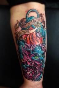 foc nouvelle école couleur diable chat lettre modèle de tatouage