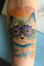 სასაცილო ფერია კატა ყვავილების თვალის ტატუირების ნიმუშით