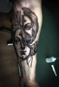 Surrealist Stil weiblech Portrait Spalt Tattoo Muster