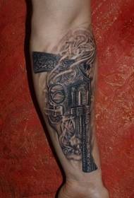 zwart grijs vintage pistool arm tattoo patroon