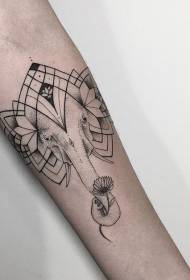 arm geometry Black and white elephant head tattoo pattern