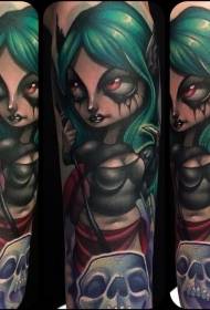 patró de tatuatge de dibuixos animats exquisit de bruixa i tatuatge de crani