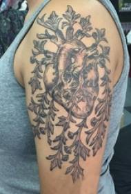 jentearm på svart grå punkt torn torn abstrakt linje plante og hjerte tatovering bilde