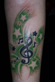 bintang hijau dan biru tua dan desain tato musikal