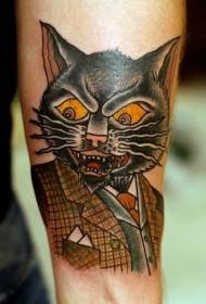 värillinen vihainen kissa ja puku tatuointi malli