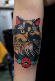 стара школска мачка и цвет тетоважа узорак