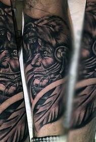 рука дивовижні реалістичні чорний індійський вождь і вовча голова татуювання візерунок