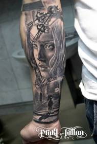 splendido orologio a colori splendido con motivo tatuaggio ritratto femminile