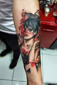 modello sexy del tatuaggio del ritratto della donna di colore della nuova scuola del braccio