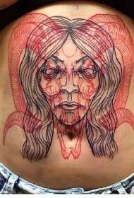 Abdominální žena démon tvář a kozí lebka kombinace tetování vzor