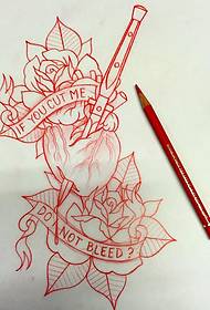 Европско училиште розово срце Англиски ракопис со шема на тетоважи