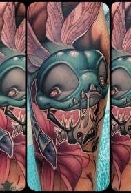 cranio malvagio del fumetto e modello del tatuaggio della zanzara