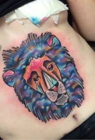 pilvas fantazijos stiliaus spalva žvaigždėtas dangus liūtas galva tatuiruotė modelis