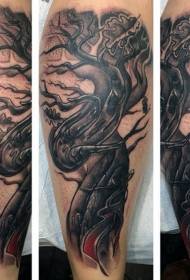 disegno del tatuaggio albero inquietante piccolo braccio bianco e nero