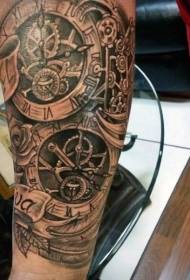 arm old school black mechanical clock rose and letter tattoo pattern  109537 - mysterious black religious style portrait with cross tattoo pattern