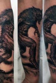Point Sting Style Black Evil Werewolf Tattoo Model
