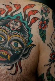 胸のインドの悪魔の顔のタトゥーパターン