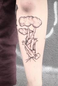 남자 문신 패턴 아래로 하늘에서 팔 스케치 스타일 블랙