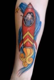 Arm cartoon cartoon boy sitting on a rocket tattoo pattern 110414 - pes tetování vzor s pistolí v ústech