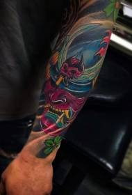 modello di tatuaggio misterioso maschera samurai color petto