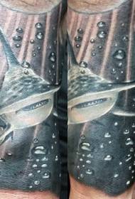 pequeno patrón de tatuaxe de tiburón realista en negro e branco