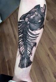 padrão de tatuagem de esqueleto de peixe estilo realista preto incrível