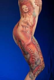 vyötäröpuolella hyvin realistinen väri kiusaus merenneito-tatuointi 110818-Kaikkien hämmästyttävän monenlaisia kirjaimia tatuointimalleja