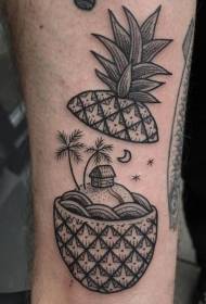 Patrón de tatuaje de piña pequeña y pequeña isla negra de diseño único en el tobillo