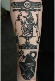 svart Anubis egyptisk pyramid tatuering mönster