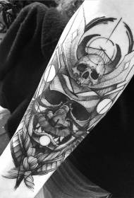 Small Arms Spectacular Sting Style Black Samurai Mask Tattoo Patroon