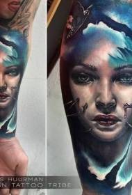 рака девојка портрет боја боја тетоважа шема