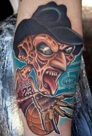 jib color cartoon monster playing basketball tattoo pattern