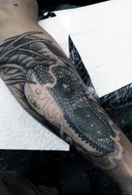 Aarm Carving Style Schwaarz a Wäiss Dinosaurier Tattoo Muster