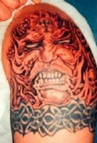 Didelis negražus, raudona veido pabaisa tatuiruotės modelis