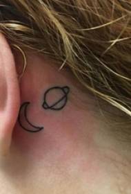girls behind the ear black geometric simple line moon and Planet Tattoo Picture