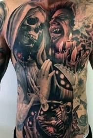 фулл Невероватна тетоважа чудовишта у хоррор стилу велике боје
