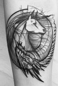 Arm zwarte lijn Dragon en Unicorn tattoo patroon