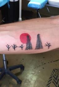 ramię proste domowe czarne drzewo z wzorem tatuażu czerwonego słońca