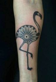 Small arm black and white pricked flower flamingo tattoo pattern
