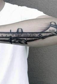 Arm sekolah tua pola pesawat tato hitam dan putih pesawat