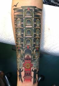 braccio tatuaggio idrante divertente casa color fumetto modello di tatuaggio