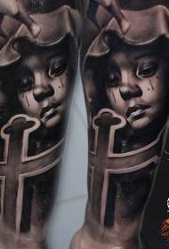 fiocco new school colore pianto ragazza con motivo a croce tatuaggio