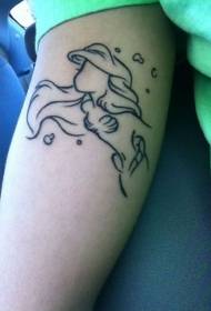 bracciu bella linea nera cartone animatu Ayre sirena mudellu di tatuaggi