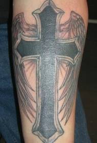 Arm uskonnollinen musta risti siipillä tatuointi malli