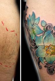rout wonnerschéine Plum Blummen bedeckt Narben Tattoo Muster
